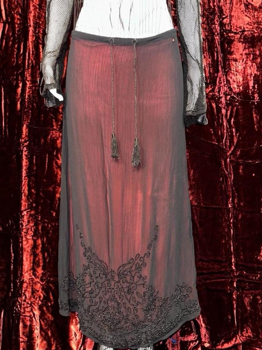 Vintage Whimsigoth Sheer Mesh Overlay Maxi Skirt - S